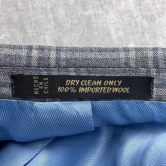 Unbranded Blazer Men 40 Gray Blue Windowpane Plaid Classic Wool Jacket Chile - Picture 11 of 12